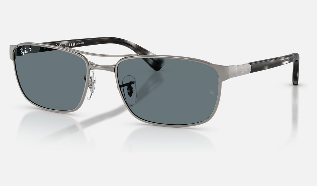 Ray-Ban RB3778 — Gunmetal / Dark Blue Polarized — quarter view