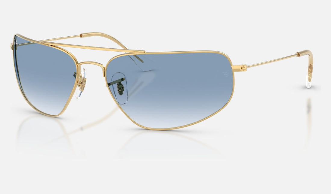 Ray-Ban RB3780 — Arista Gold / Clear Gradient Blue — quarter view