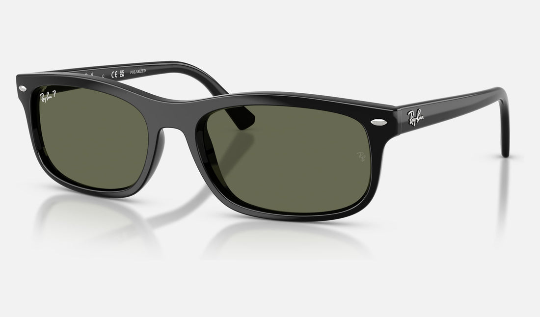 Ray-Ban RB2224F — Black / Green Polarized — quarter view