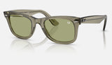 Ray-Ban Wayfarer RB2140 — Transparent Green / Bottle Green — quarter view