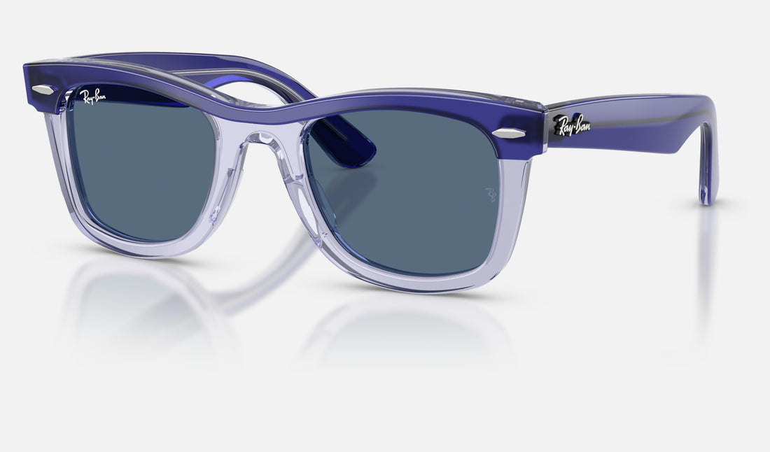 Ray-Ban Junior RJ9140S — Blue Transparent / Dark Blue — quarter view