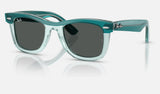 Ray-Ban Junior RJ9140S — Green Transparent / Dark Grey — quarter view