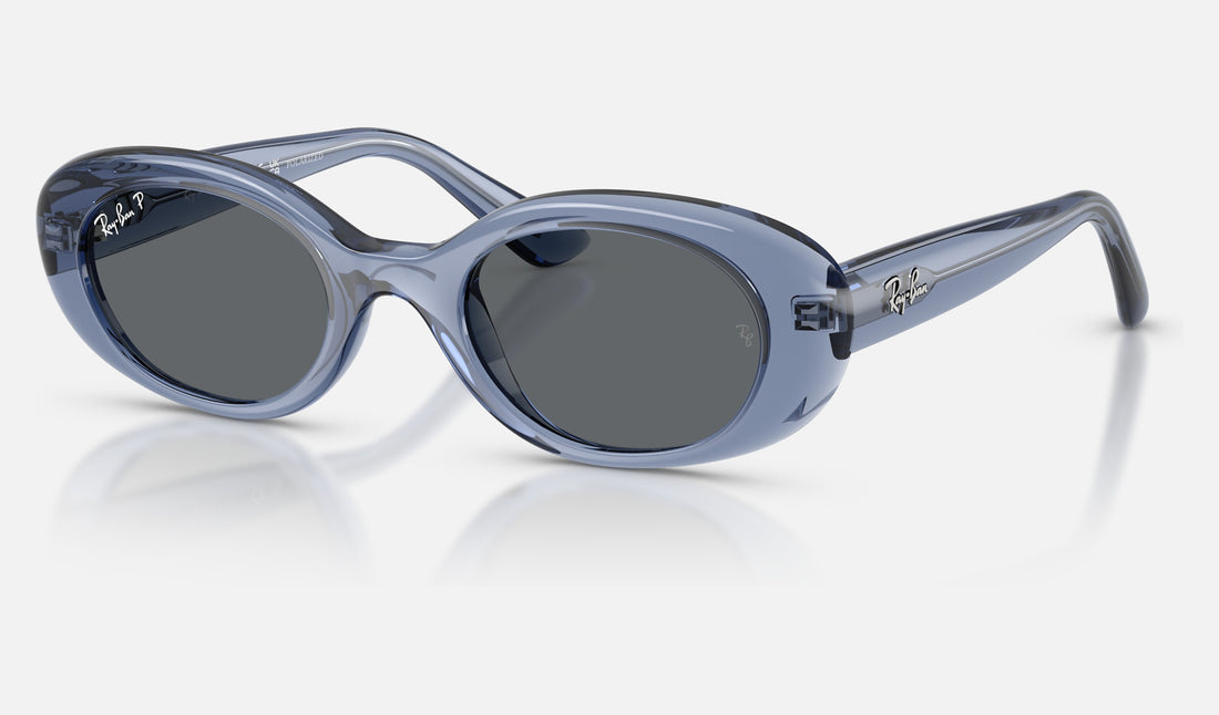 Ray-Ban Junior RJ9141S — Transparent Blue / Dark Grey Polarized — quarter view