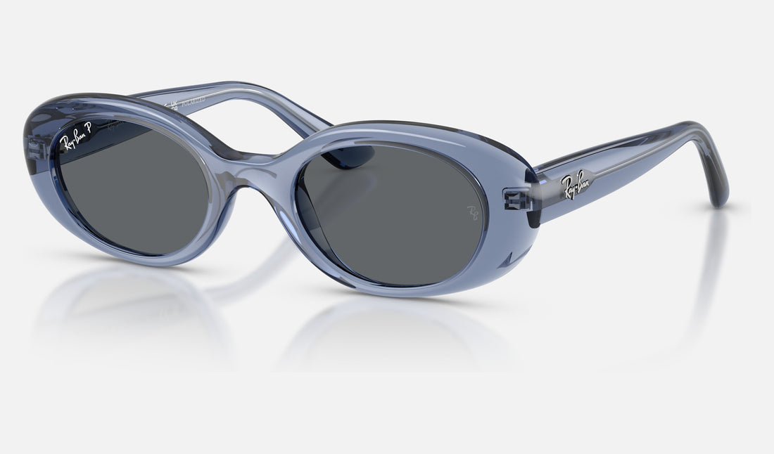 Ray-Ban Junior RJ9141SF — Transparent Blue / Dark Grey Polarized — quarter view