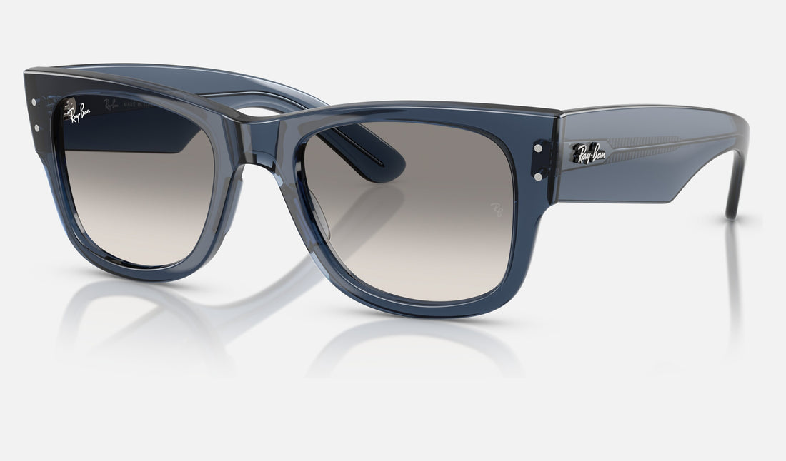 Ray-Ban Mega Wayfarer RB0840S — Transparent Dark Blue / Clear Gradient Grey — quarter view
