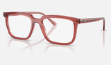 Ray-Ban Alain RX7239 — Transparent Red — quarter view