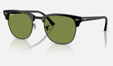 Ray-Ban Clubmaster RB3016 — Matte Black on Black / Green — quarter view