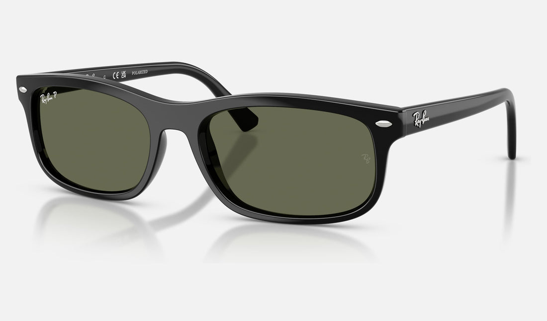 Ray-Ban RB2224 — Black / Polarized Green — quarter view