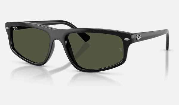Ray-Ban RB2225 — Black / Green — quarter view