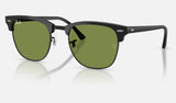 Ray-Ban Clubmaster Low Bridge Fit RB3016F — Matte Black on Black / Green — quarter view