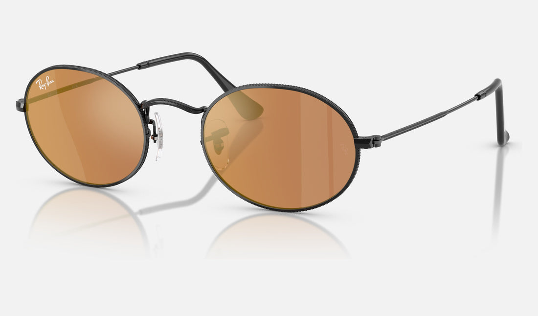 Ray-Ban Oval RB3547N — Black / Brown Mirror Gold — quarter view