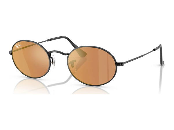 Ray-Ban Oval RB3547N — Black / Brown Mirror Gold — quarter view