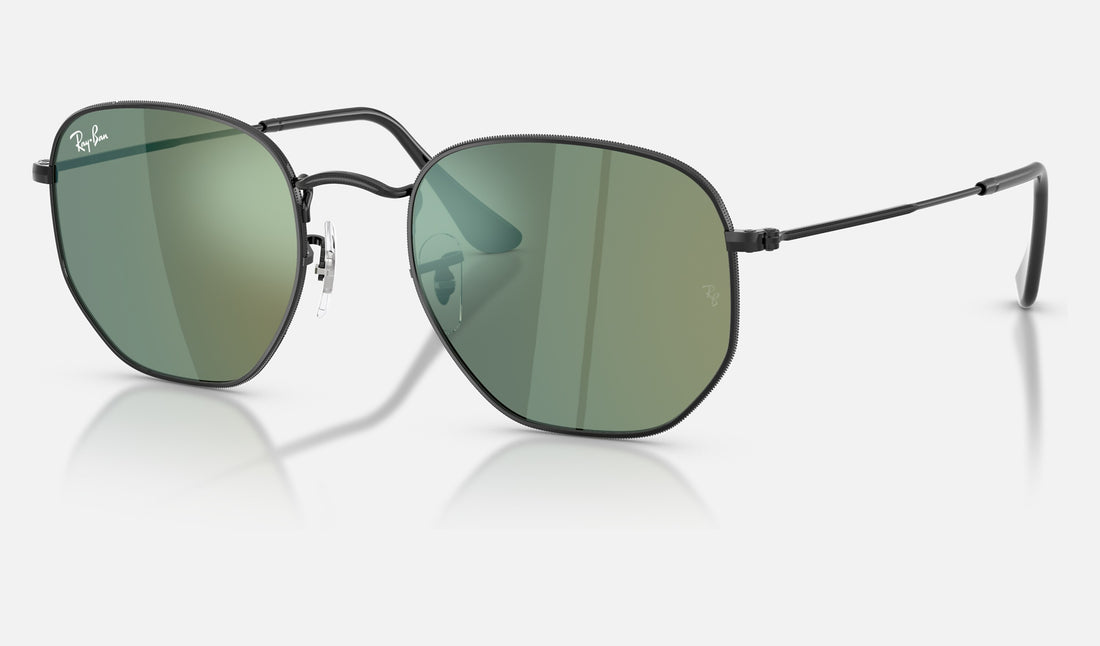 Ray-Ban Hexagonal RB3548N — Black / Green Mirror — quarter view