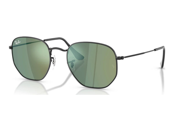Ray-Ban Hexagonal RB3548N — Black / Green Mirror — quarter view