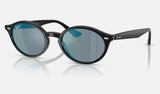 Ray-Ban RB4315 — Black / Blue Mirror — quarter view