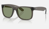 Ray-Ban Justin RB4165F — Opal Grey / Green — quarter view