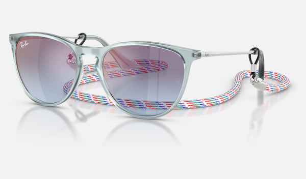 Ray-Ban Junior Junior Erika RJ9060S — Transparent Blue / Blue Gradient Grey Mirror Rose — quarter view