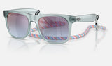 Ray-Ban Junior Junior Justin RJ9069S — Transparent Blue / Blue Gradient Grey Mirror Rose — quarter view