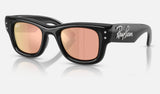 Ray-Ban Wayfarer Puffer RB4940B — Black / Dark Brown Mirror Rose Gold — quarter view
