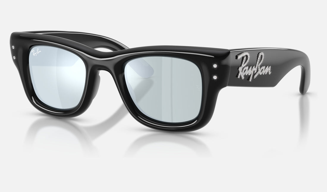 Ray-Ban Wayfarer Puffer RB4940B — Black / Green Mirror Silver Plan — quarter view