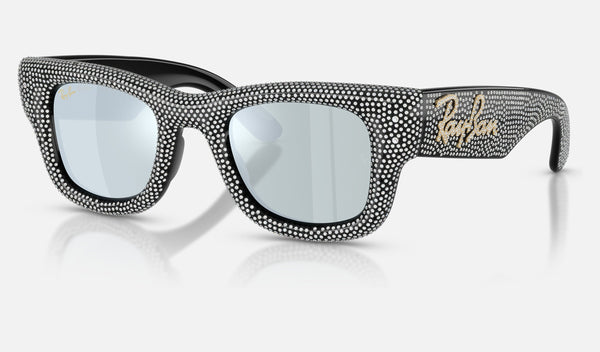 Ray-Ban Wayfarer Puffer RB4940BP — Black / Green Mirror Silver Plan — quarter view