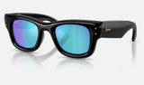 Ray-Ban Wayfarer Puffer RB4940 — Black / Light Green Mirror Blue — quarter view