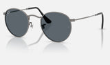 Ray-Ban Round Metal RB3447 — Gunmetal / Blue — quarter view