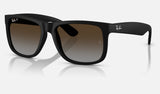Ray-Ban Justin RB4165 — Rubber Black / Polarized Light Grey Gradient Brow — quarter view