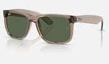 Ray-Ban Justin RB4165 — Transparent Brown / Dark Green — quarter view