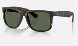 Ray-Ban Justin RB4165 — Rubber Havana / Dark Green — quarter view
