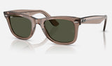 Ray-Ban Wayfarer RB2140 — Transparent Light Brown / Crystal Green — quarter view