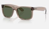 Ray-Ban Justin RB4165F — Transparent Brown / Dark Green — quarter view