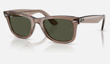 Ray-Ban Wayfarer RB2140F — Transparent Light Brown / Crystal Green — quarter view
