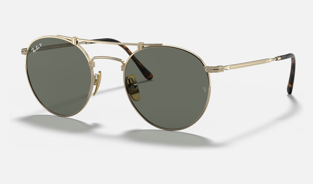 Ray-Ban Titanium RB8147M — Gold / G-15 Green Polarized — quarter view