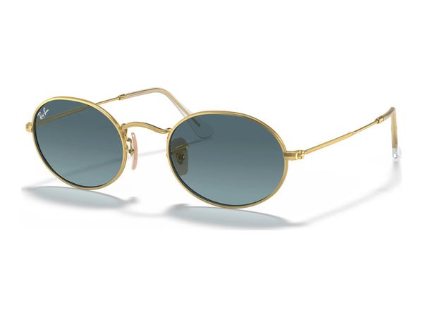 Ray-Ban Oval RB3547 — Arista Gold / Blue Gradient — quarter view