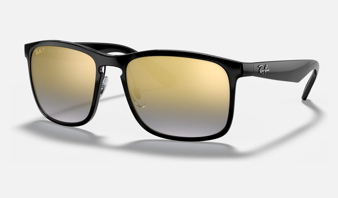 Ray-Ban RB4264 — Black / Blue & Gold Polarized+ — quarter view
