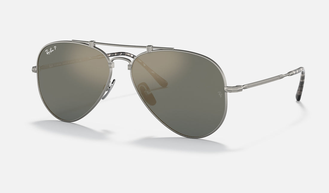 Ray-Ban Titanium RB8125M — Silver / Crystal Blue Polarized — quarter view