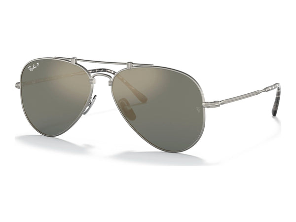 Ray-Ban Titanium RB8125M — Silver / Crystal Blue Polarized — quarter view