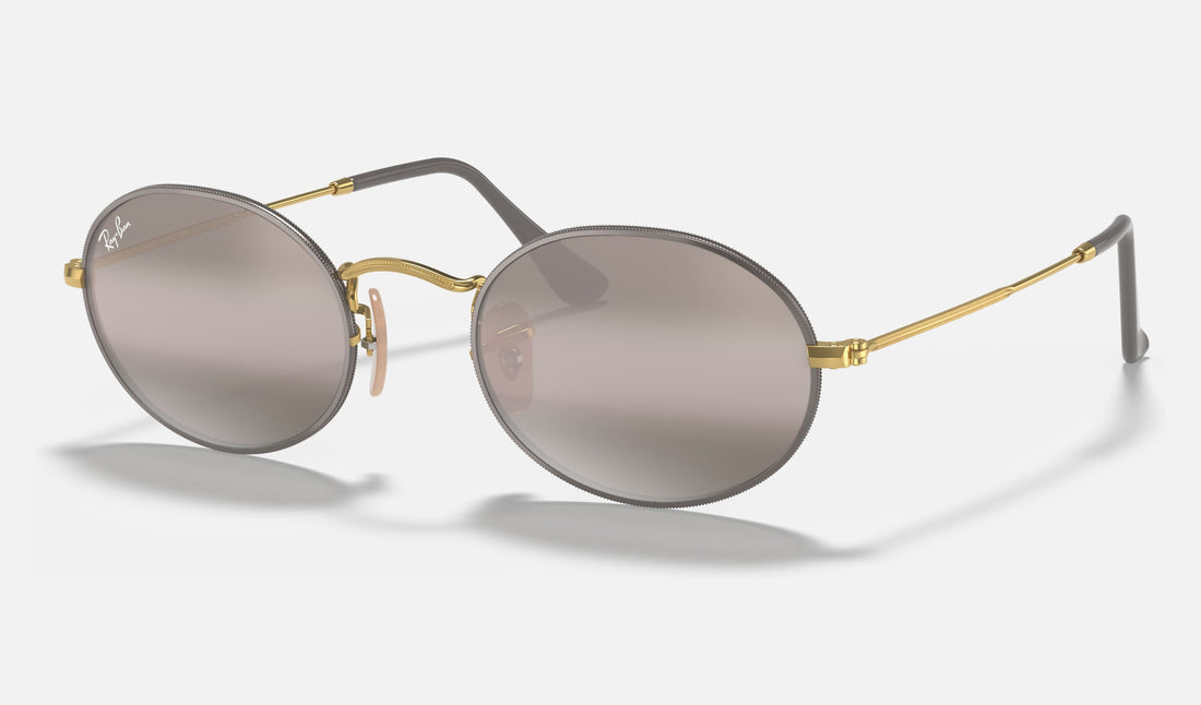 Ray-Ban Oval RB3547 — Grey / Grey Gradient Mirror — quarter view