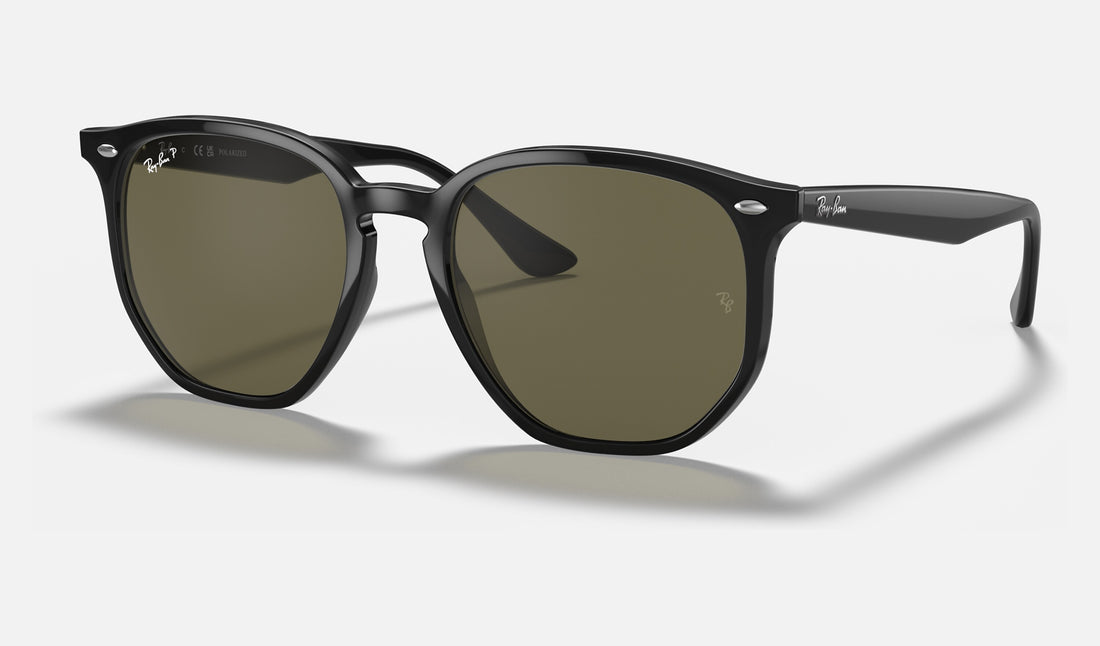 Ray-Ban RB4306 — Black / G-15 Green Polarized — quarter view