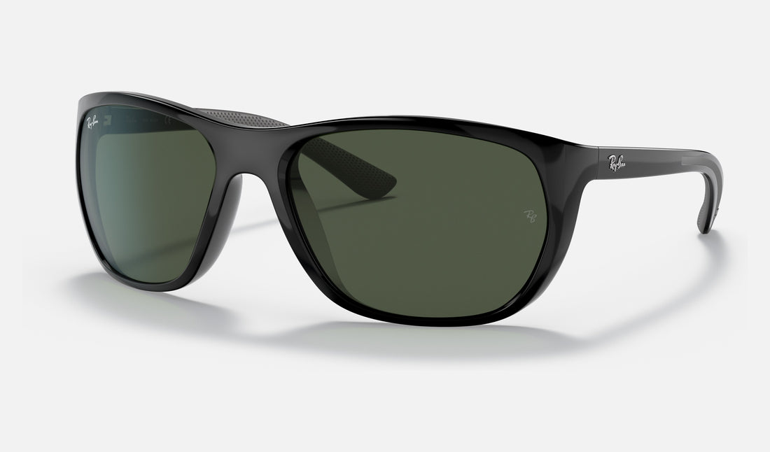 Ray-Ban RB4307 — Black / Green Classic — quarter view