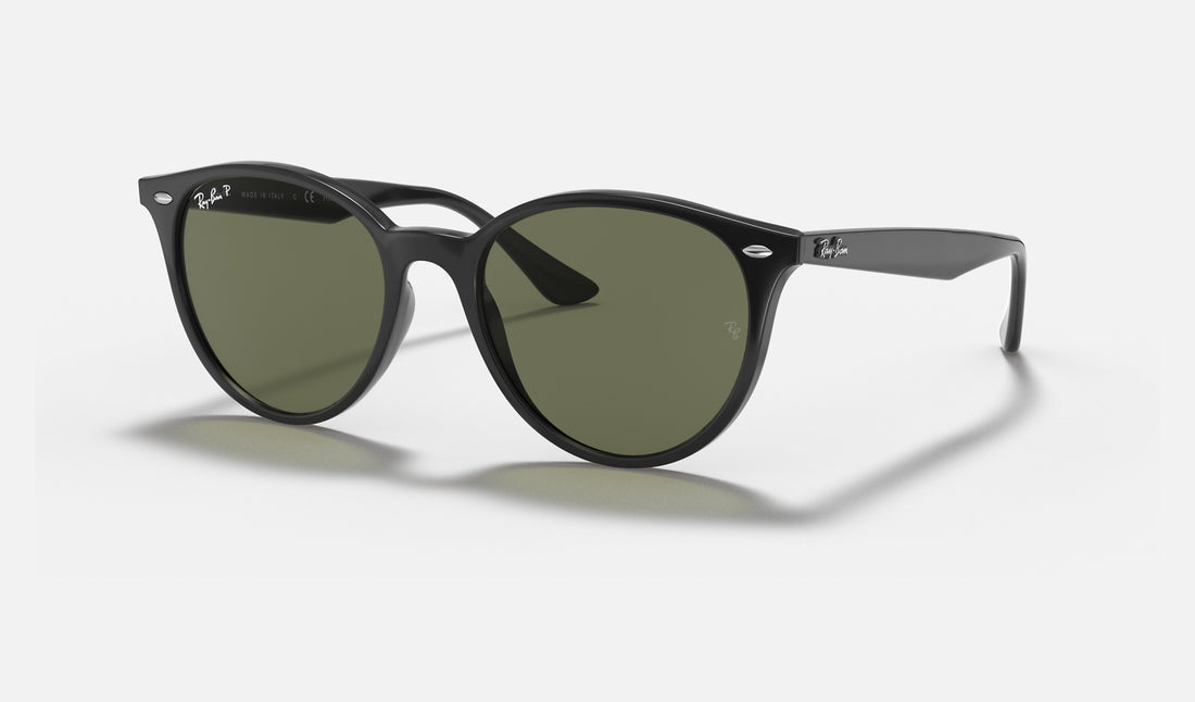 Ray-Ban RB4305F — Black / G-15 Green Polarized — quarter view