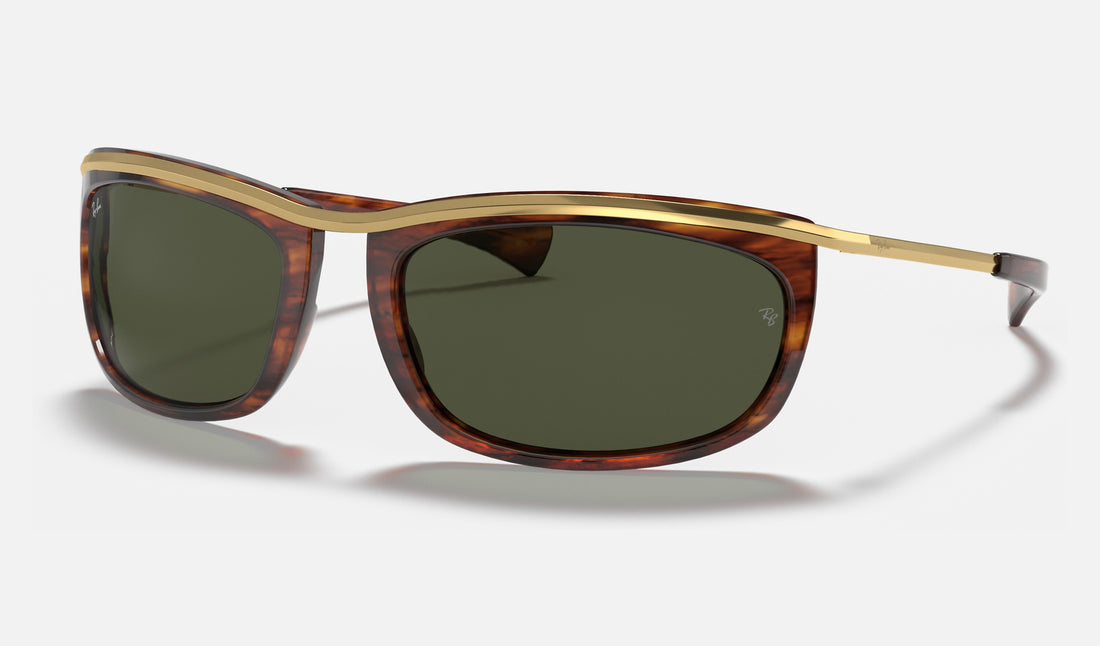 Ray-Ban Olympian I RB2319 — Striped Havana / G-15 Green — quarter view