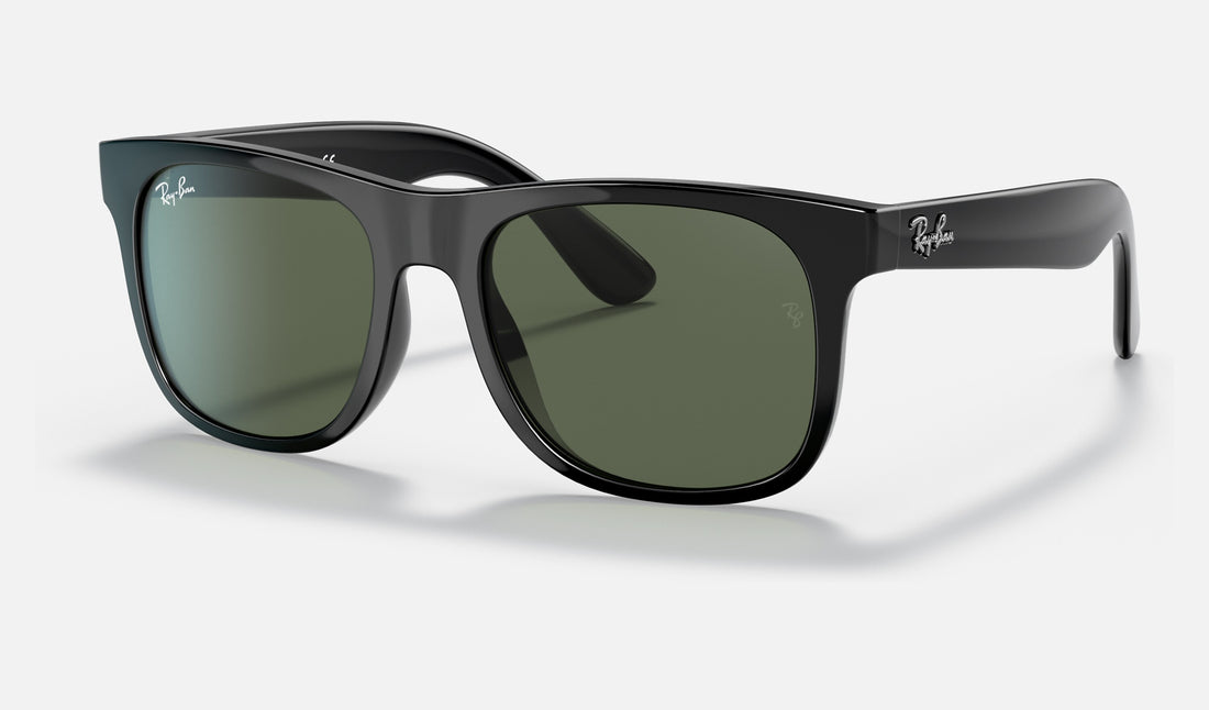 Ray-Ban Junior Junior Justin RJ9069S — Black / Dark Green — quarter view