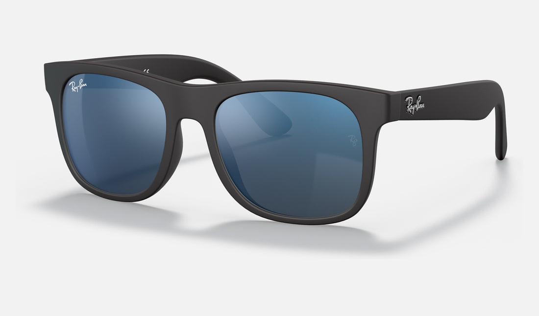 Ray-Ban Junior Junior Justin RJ9069S — Rubber Black / Blue Mirror — quarter view