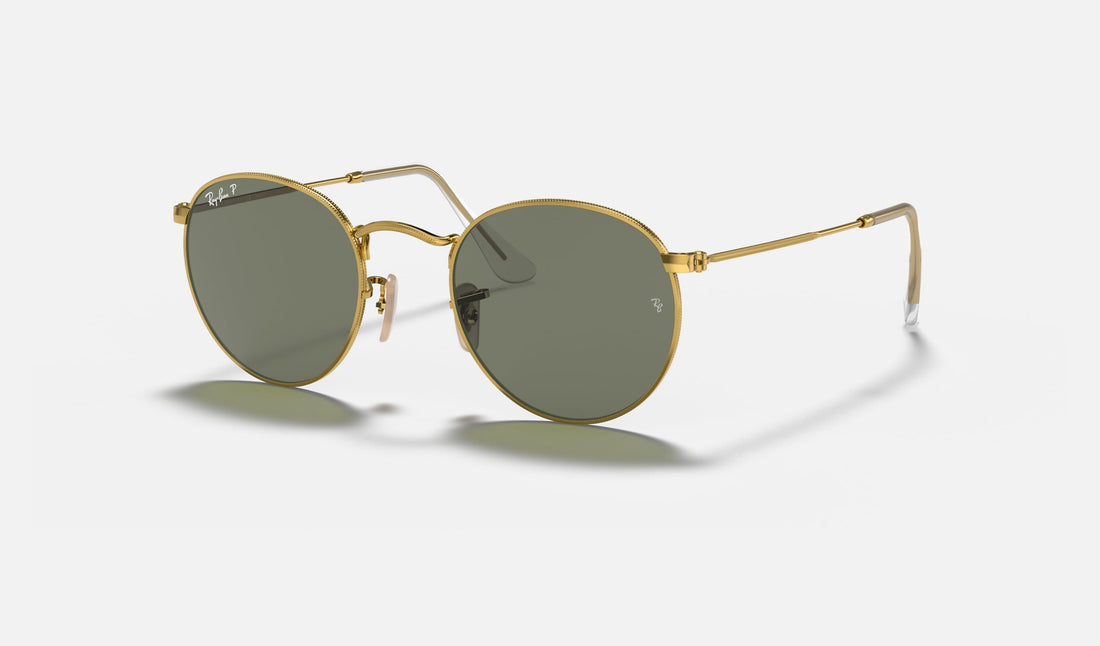 Ray-Ban Round Metal RB3447 — Arista Gold / G-15 Green Polarized — quarter view