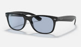 Ray-Ban New Wayfarer Low Bridge Fit RB2132F — Black / Blue/grey Classic — quarter view