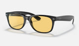 Ray-Ban New Wayfarer Low Bridge Fit RB2132F — Black / Yellow Classic — quarter view