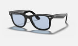Ray-Ban Wayfarer RB2140F — Black / Blue/grey Classic — quarter view