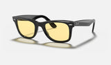 Ray-Ban Wayfarer RB2140F — Black / Yellow Classic — quarter view